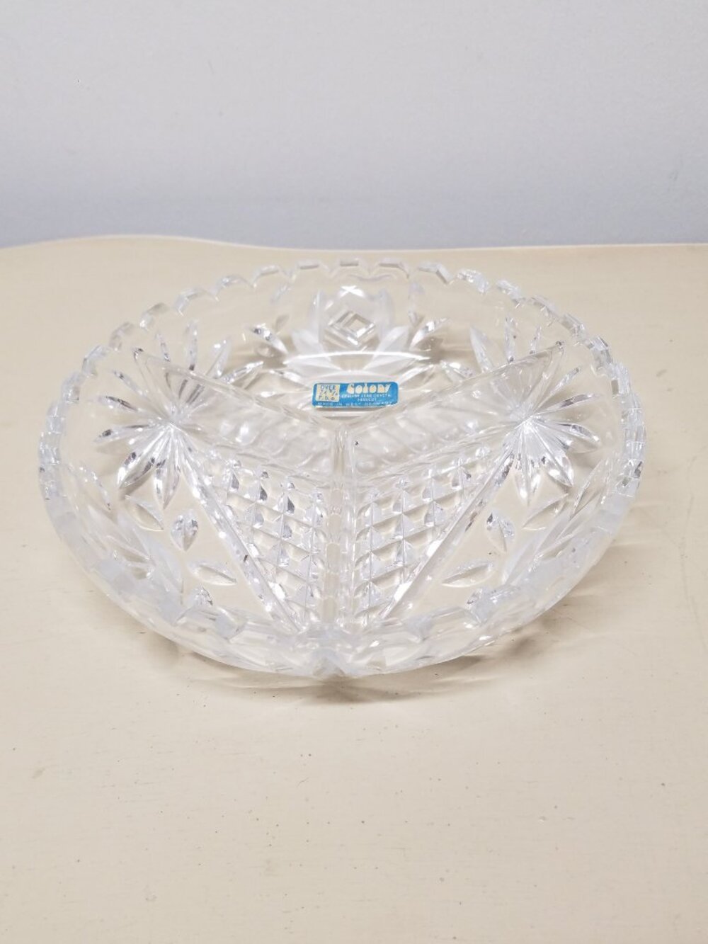 Vintage Colony 3-section Divided Cut Lead Crystal Dish